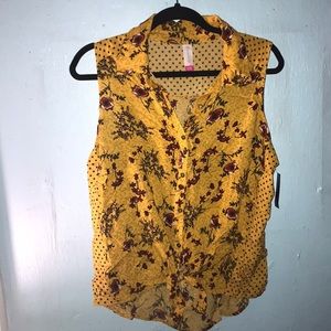 Buttercup Yellow Floral Sleeveless Tie Shirt
